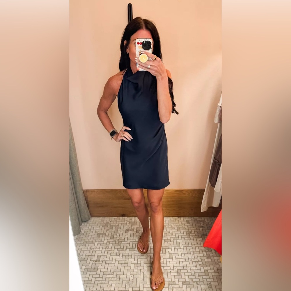 Aritzia Audience Satin Mini Dress Dark Night Navy